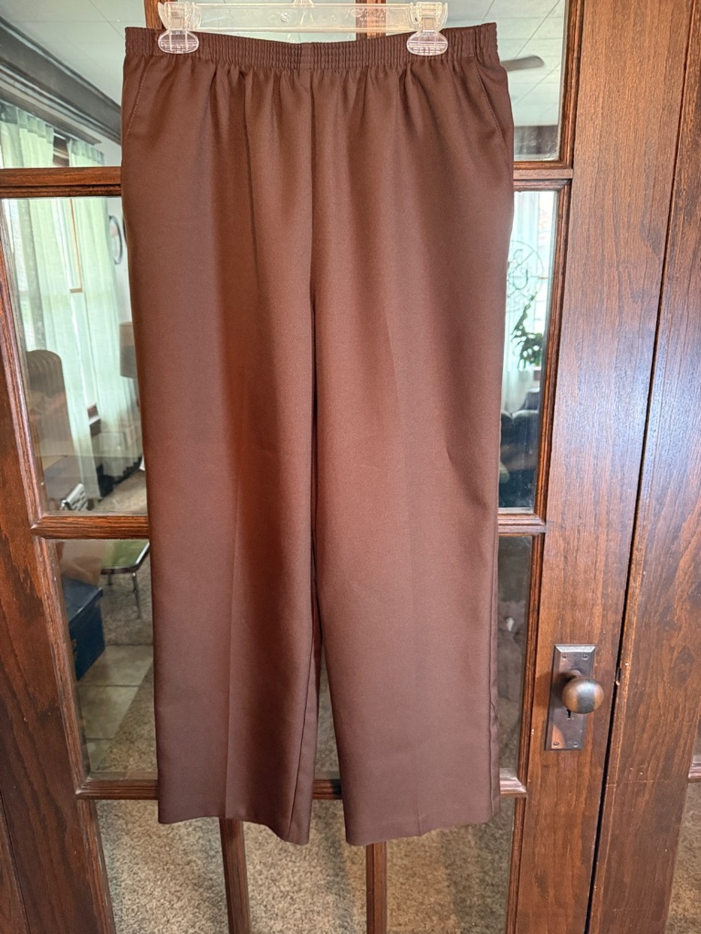 Alfred Dunner Brown Elastic Waist Pull On Pants Petite 14P‎ Straight Leg Pockets